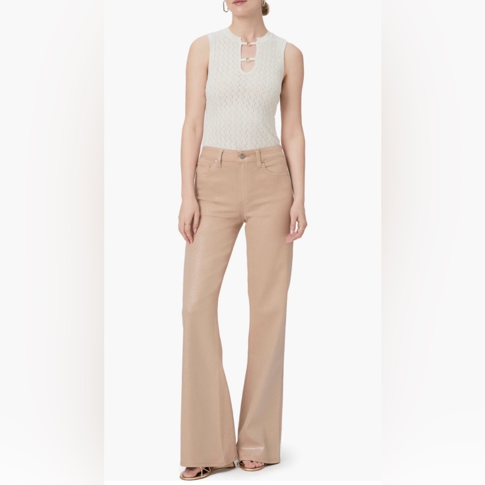 PAIGE Leenah Wide Leg Tan Silver Ombré Coated Jeans Denim Pants 28 6 8 NWT Luxe - Picture 8 of 9
